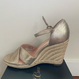J. Crew Gold Wedge Sandals with Ankle Strap